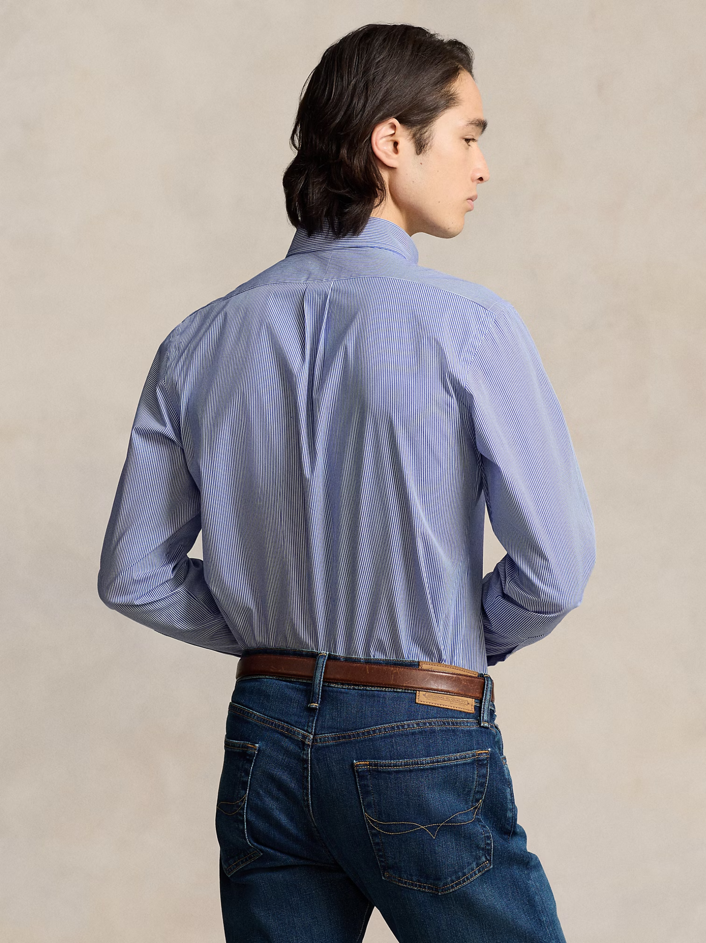 RALPH LAUREN Custom Fit Stretch Poplin Shirt Blue/White Hairline