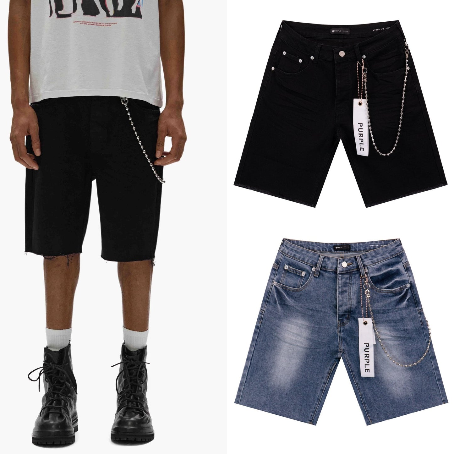 Purple Brand Chain Detail Denim Shorts — context