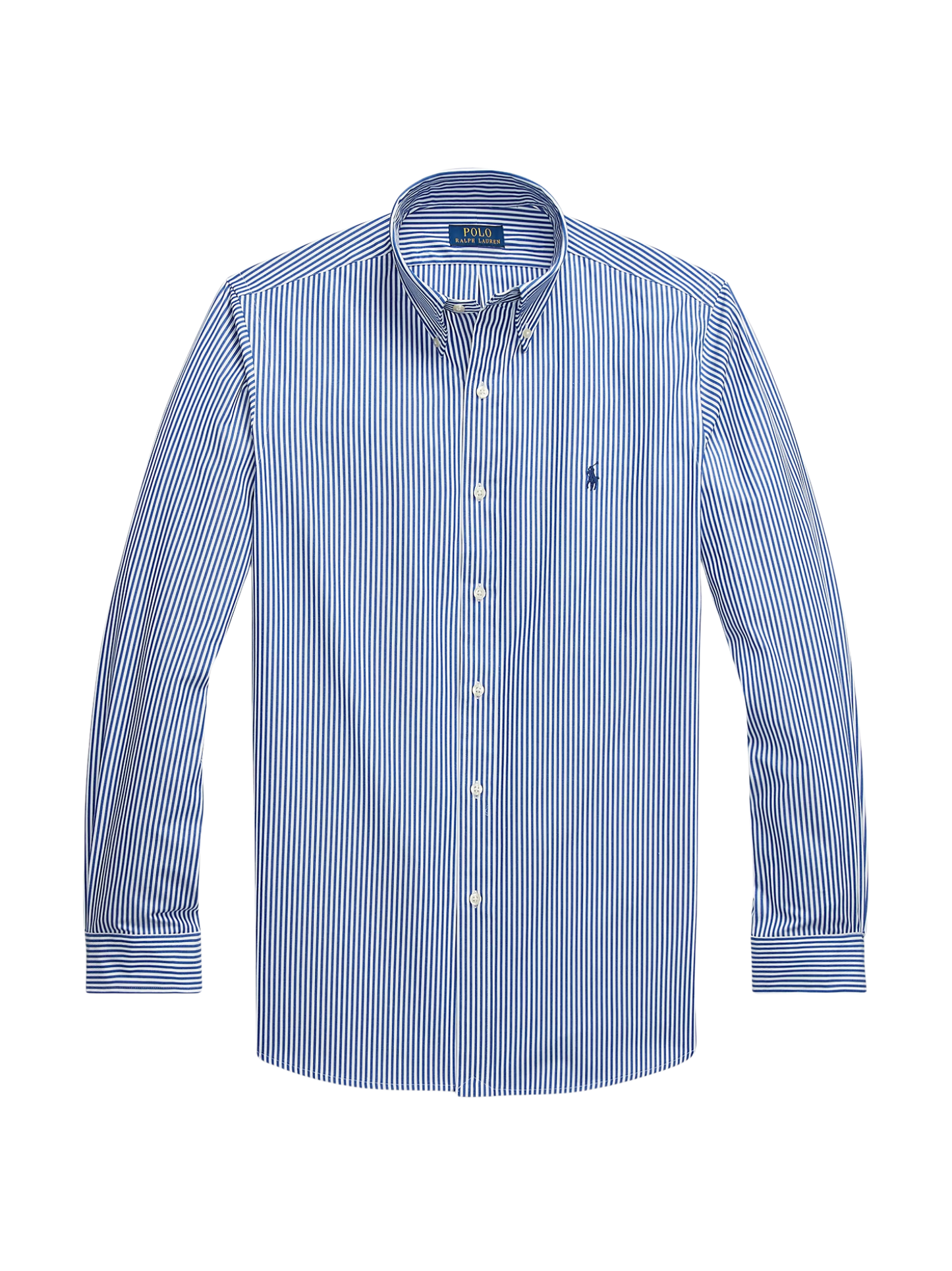 RALPH LAUREN Custom Fit Stretch Poplin Shirt Blue/White Bengal Stripe