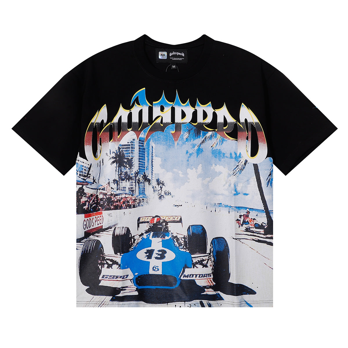 Godspeed T-shirts Beach Road Racing Printed Cotton Casual Short Sleeves Men and Women