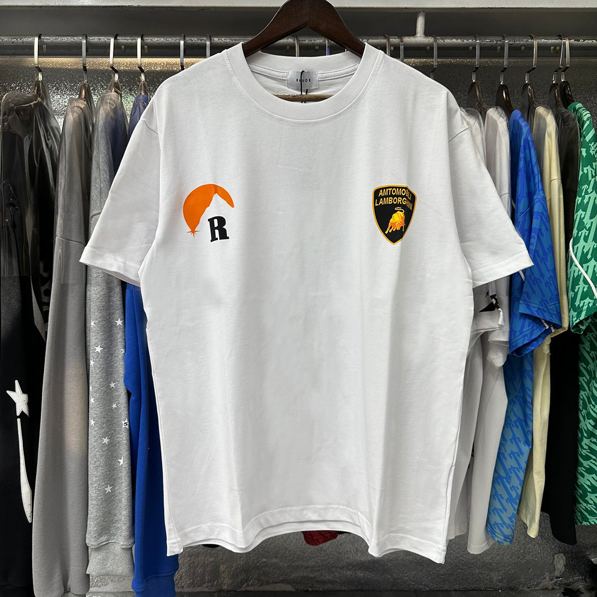 Rhude T-shirts Sunset Printing Cotton Casual Short Sleeve Men and Women