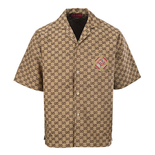 GUCCI Monogram Embroidered "Year of the Horse" Badge Cuban Collar Shirt
