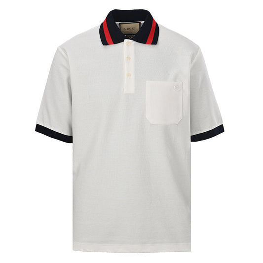 GUCCI Red and Green Web Embroidered Polo Shirt