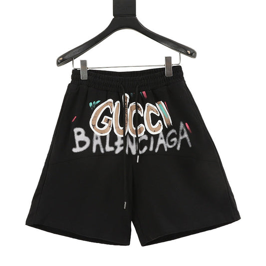 Gucci × Balenciaga 2023 Fall/Spring Collaboration Series: Logo-Print Colorful Hand-Painted Shorts