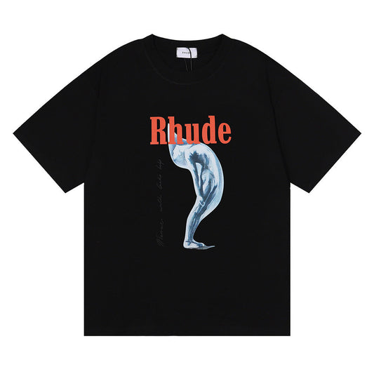 Rhude T-shirt Art Abstract Design Printed Short Sleeve T-shirt