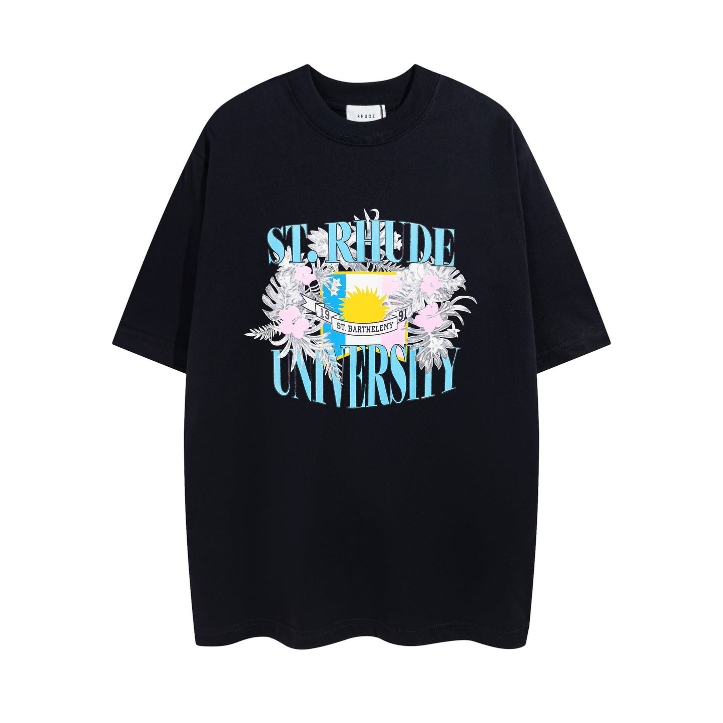 Rhude T-shirt Micro Label Flower Letter Print Pattern Short Sleeve T-shirt