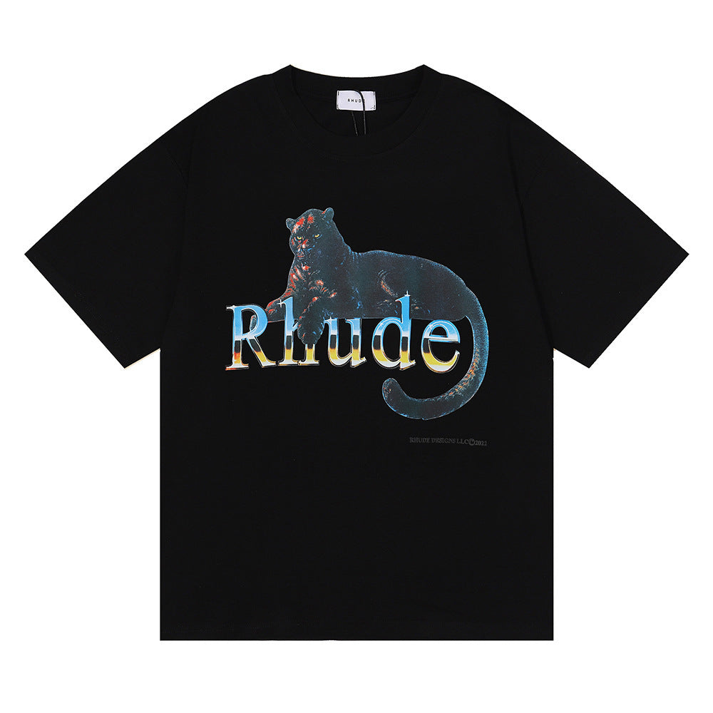 Rhude T-shirt Black Panther Letter Print Short Sleeve T-shirt