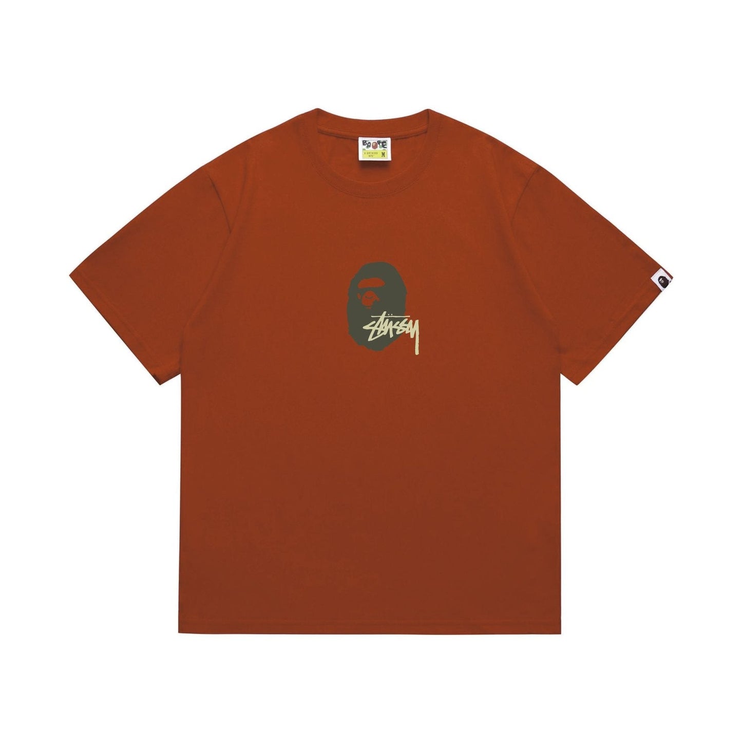 BAPE Olive & Gold Ape Wordmark Graphic T-Shirt — front