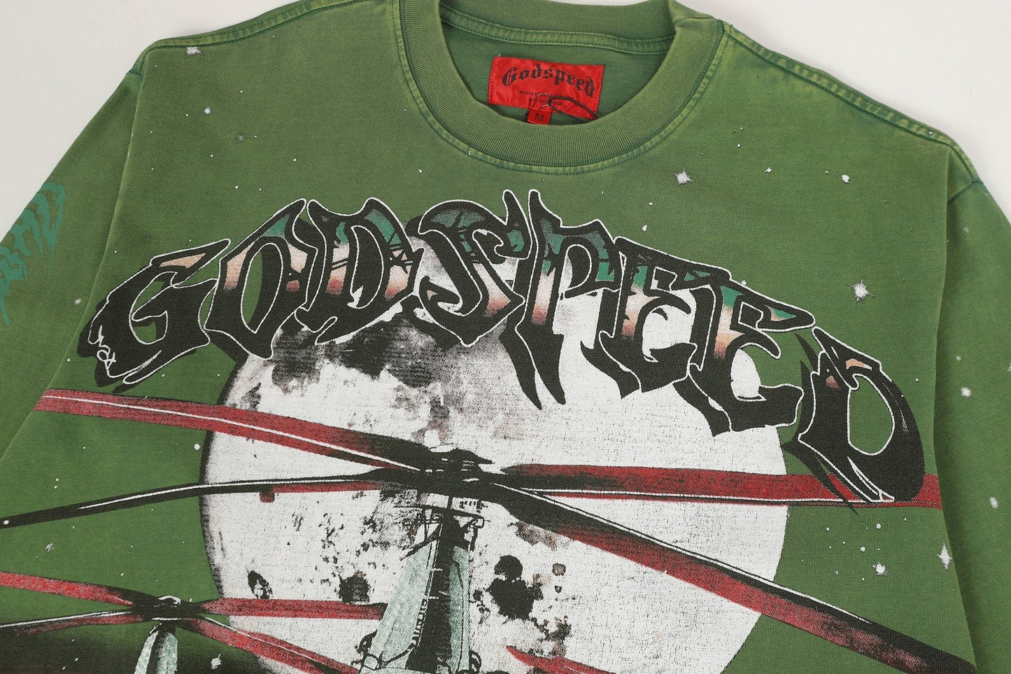 Godspeed Washed Olive Aircraft Graphic Long-Sleeve T-Shirt — detail