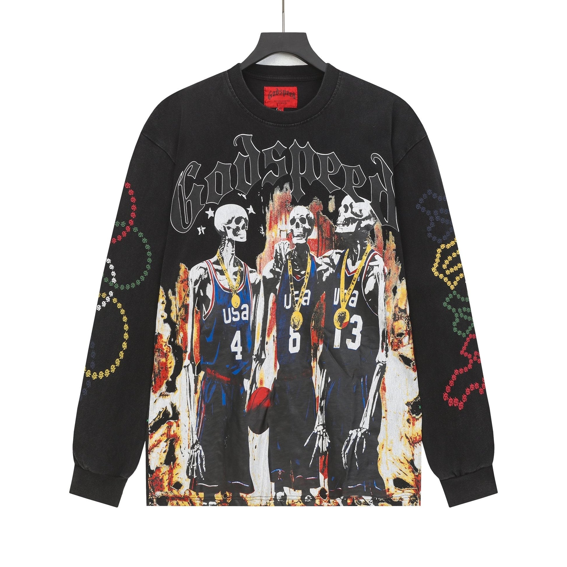 Godspeed Skeleton Basketball Graphic Long-Sleeve T-Shirt — hero
