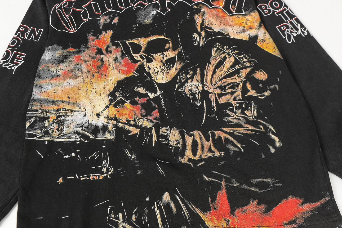 Godspeed Skull Flame Car Graphic Long-Sleeve T-Shirt — detail