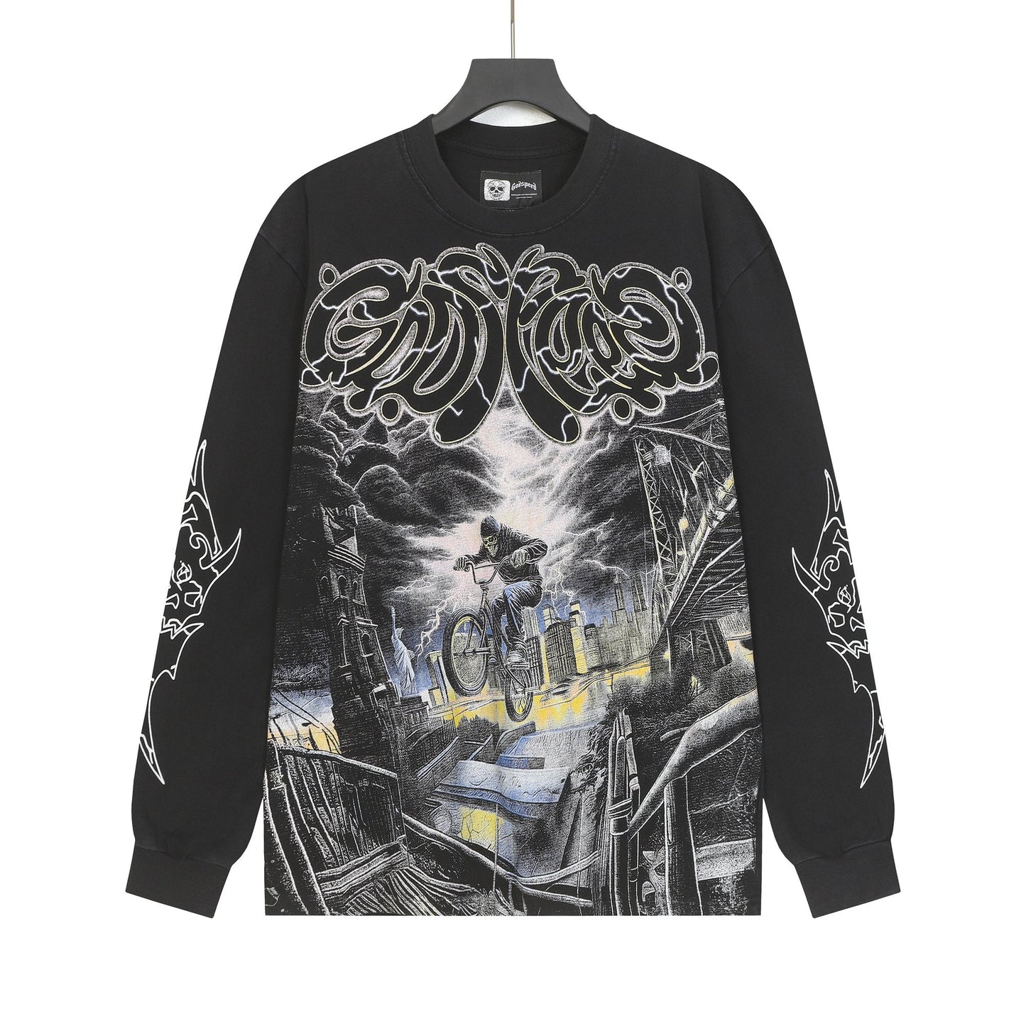 Godspeed Washed Black Rock Graphic Long-Sleeve T-Shirt — hero