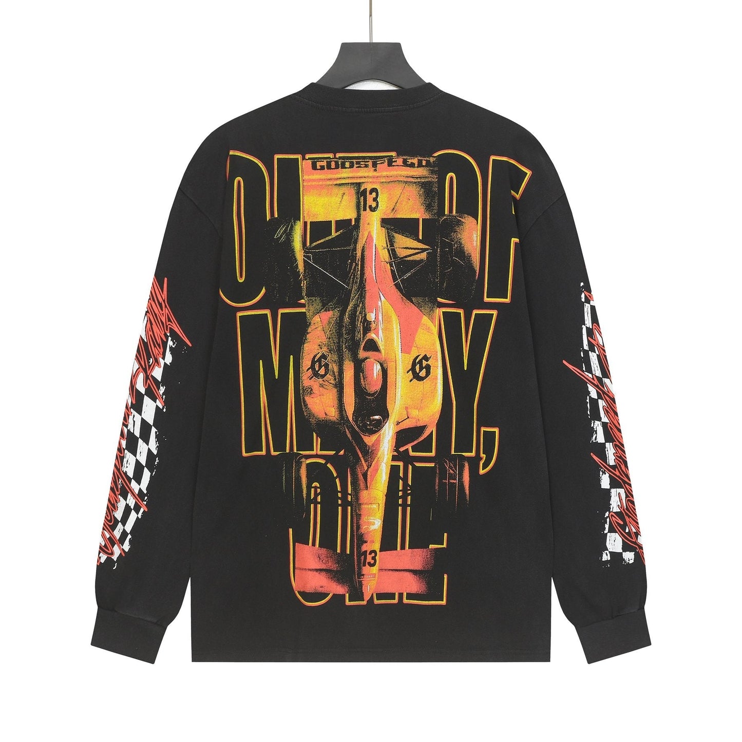 Godspeed Washed Black Racing Graphic Long-Sleeve T-Shirt — back