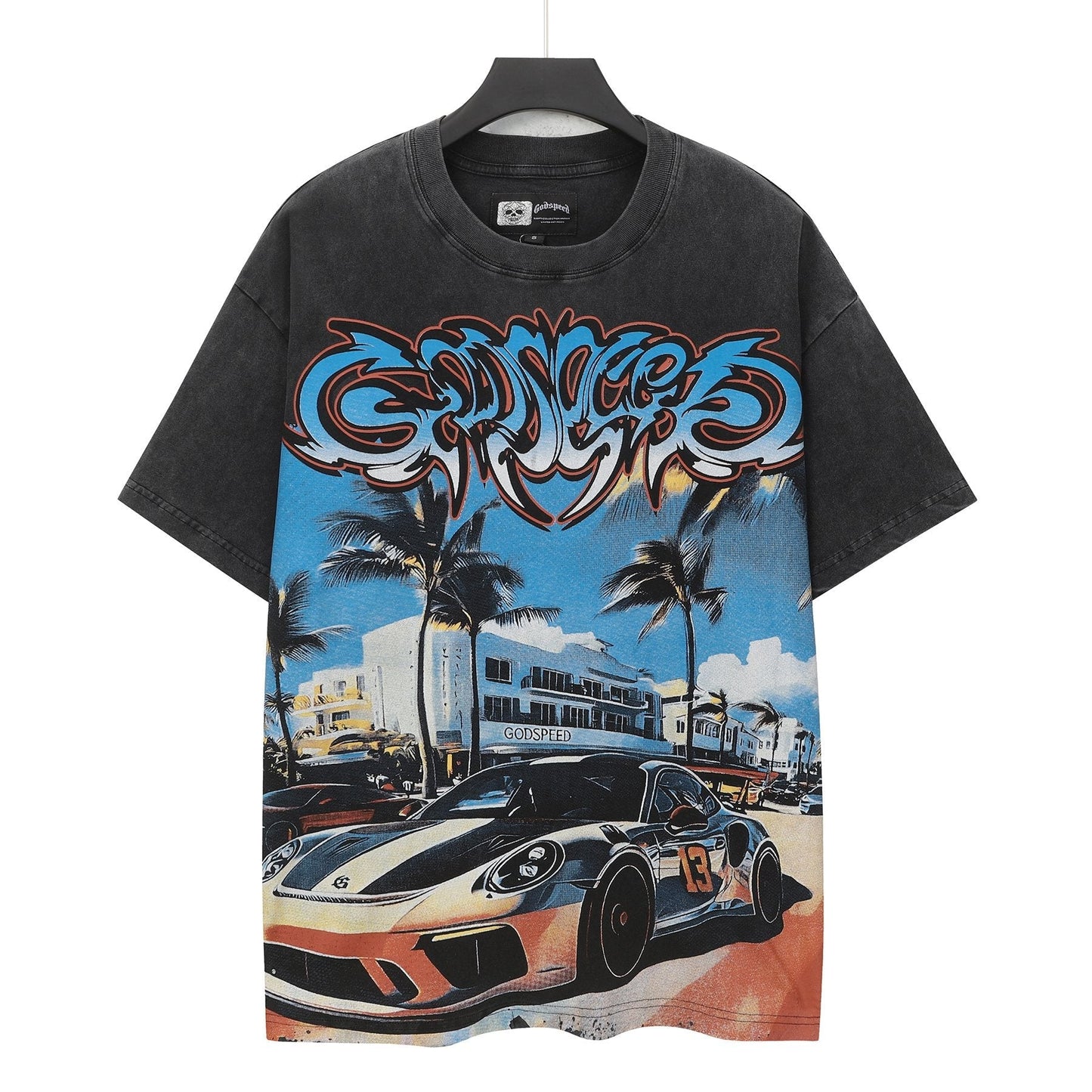Godspeed Washed Black Car & Sun-Eye Graphic T-Shirt — hero