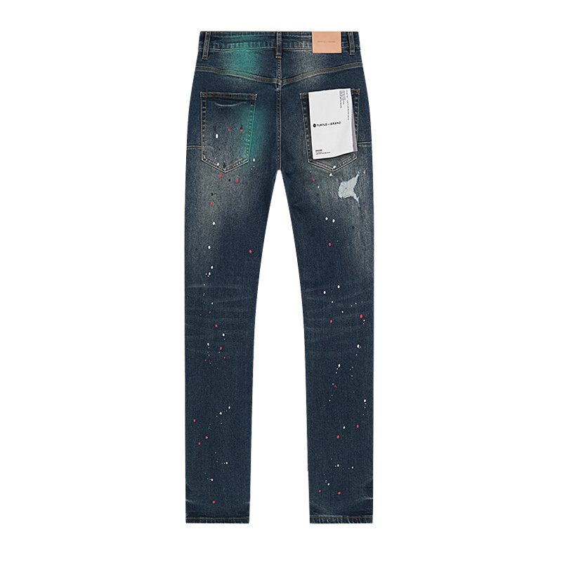 Purple Brand Dark Blue Distressed Paint Splatter Jeans — back