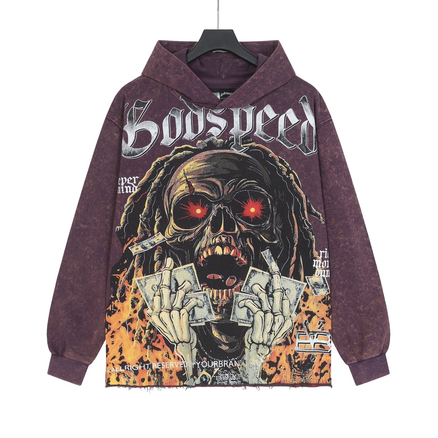 Godspeed Skull Graphic Acid Wash Hoodie — front