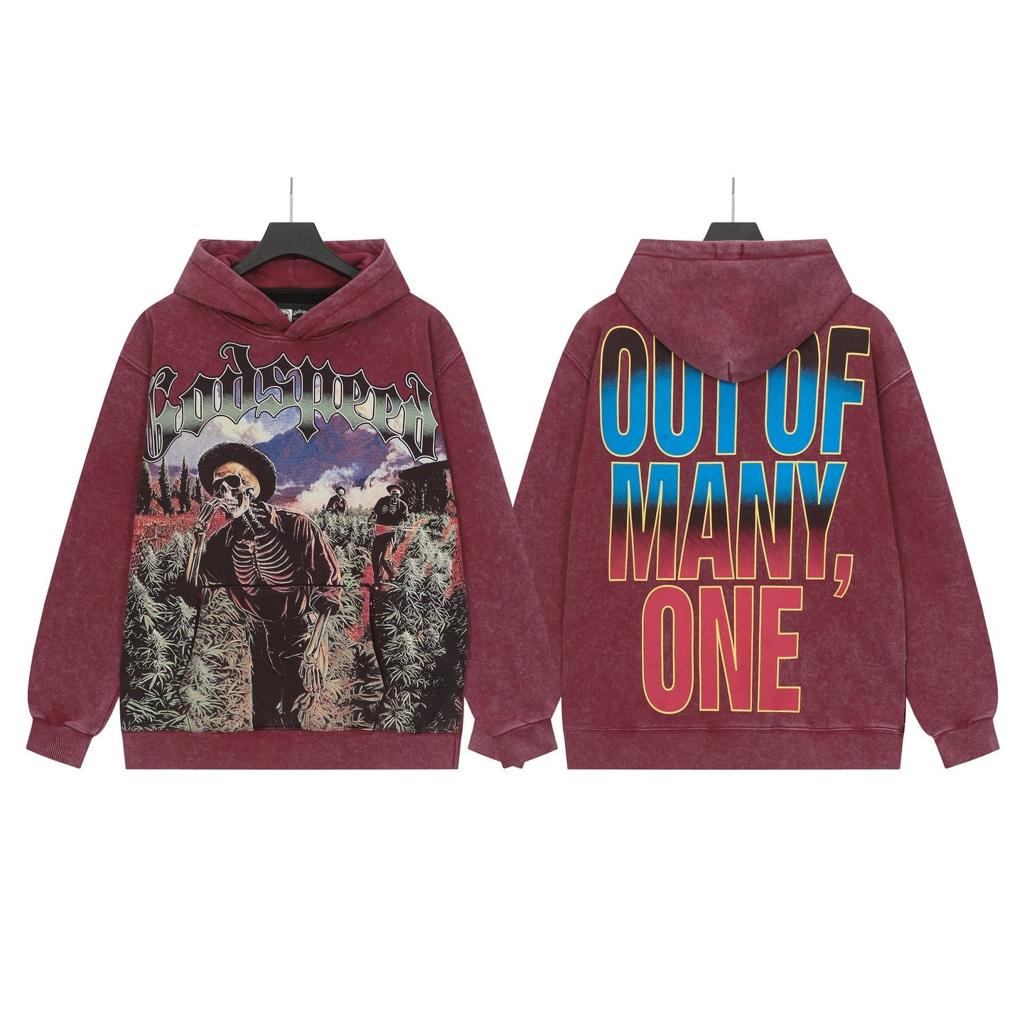 Godspeed Out of Many One Graphic Acid Wash Hoodie — front