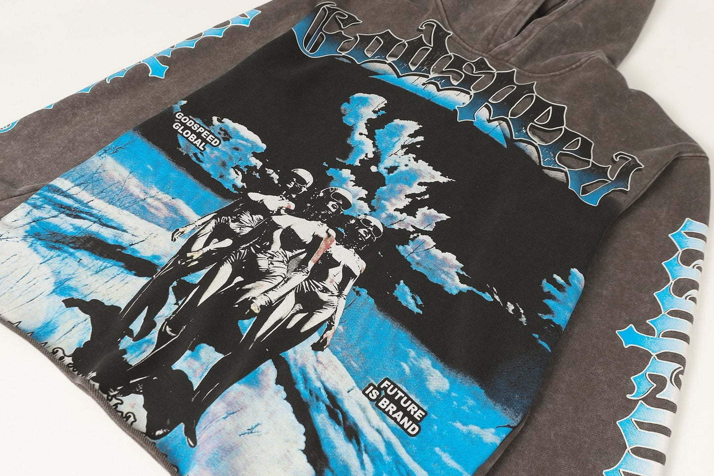 Godspeed Rock Graphic Distressed Hem Hoodie — detail