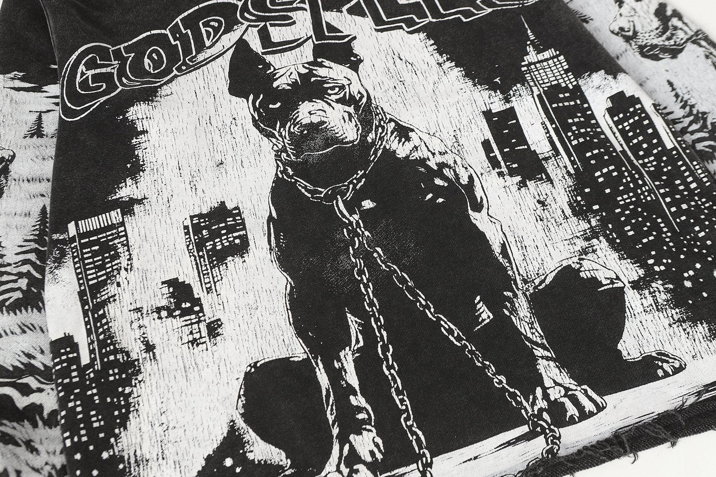 Godspeed Dog & City Graphic Raw-Hem Hoodie — detail