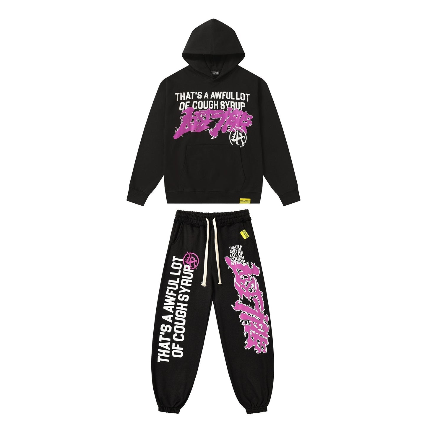 THAT'S A AWFUL LOT OF COUGH SYRUP Black Graphic Hoodie & Sweatpants Matching Set — front