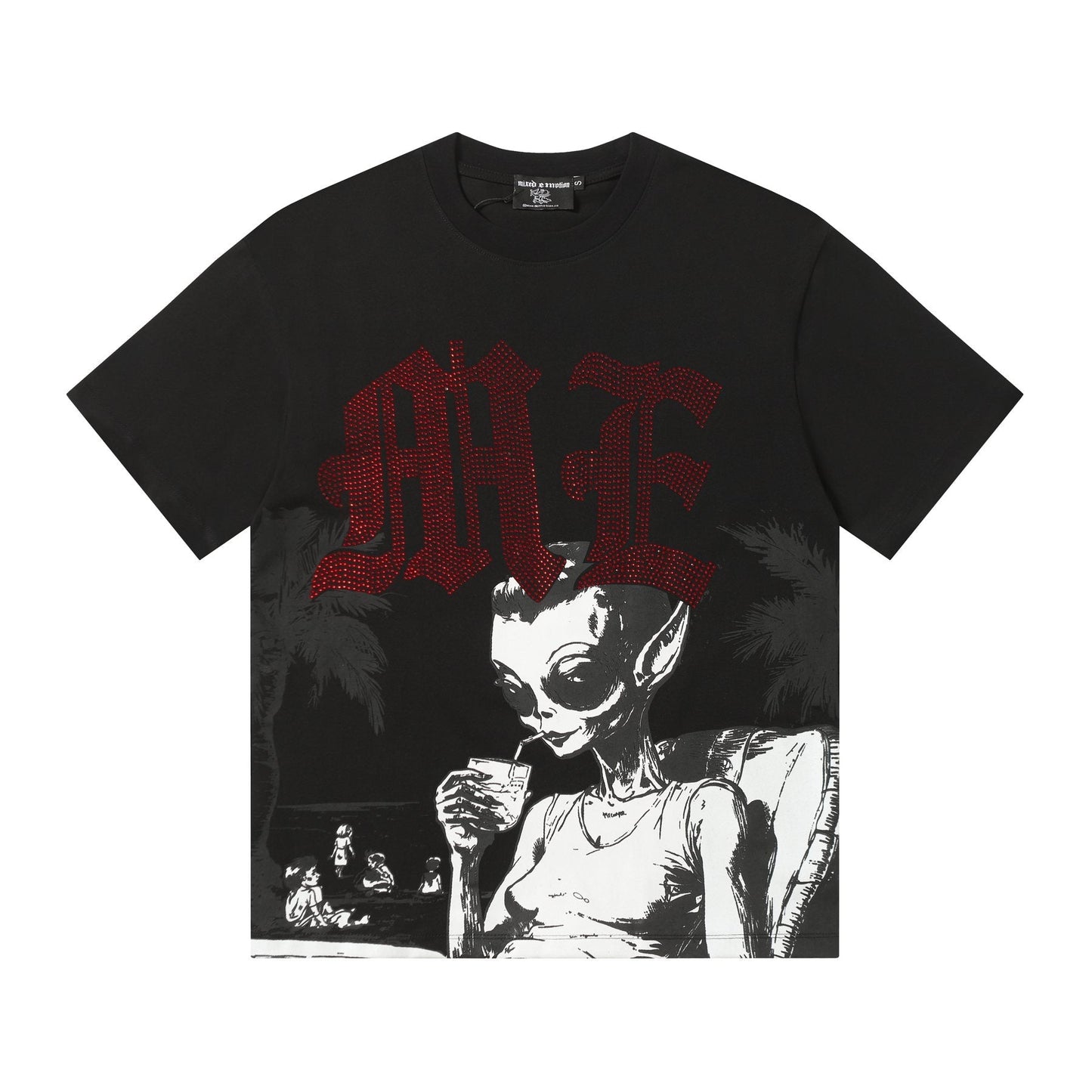 MIXED EMOTION Godspeed Rhinestone Graphic T-Shirt — front