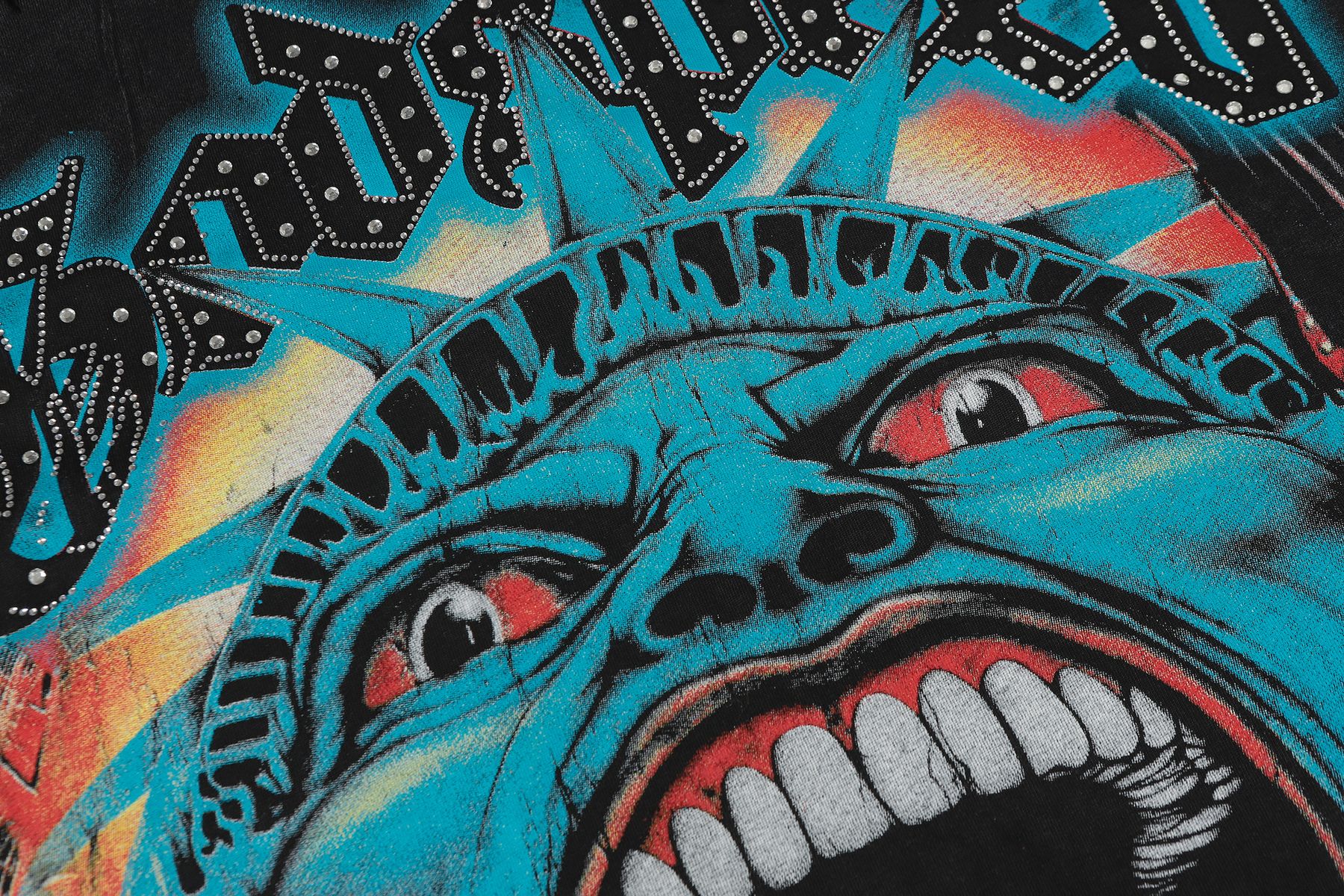 Godspeed Distressed Rhinestone Graphic T-Shirt — detail