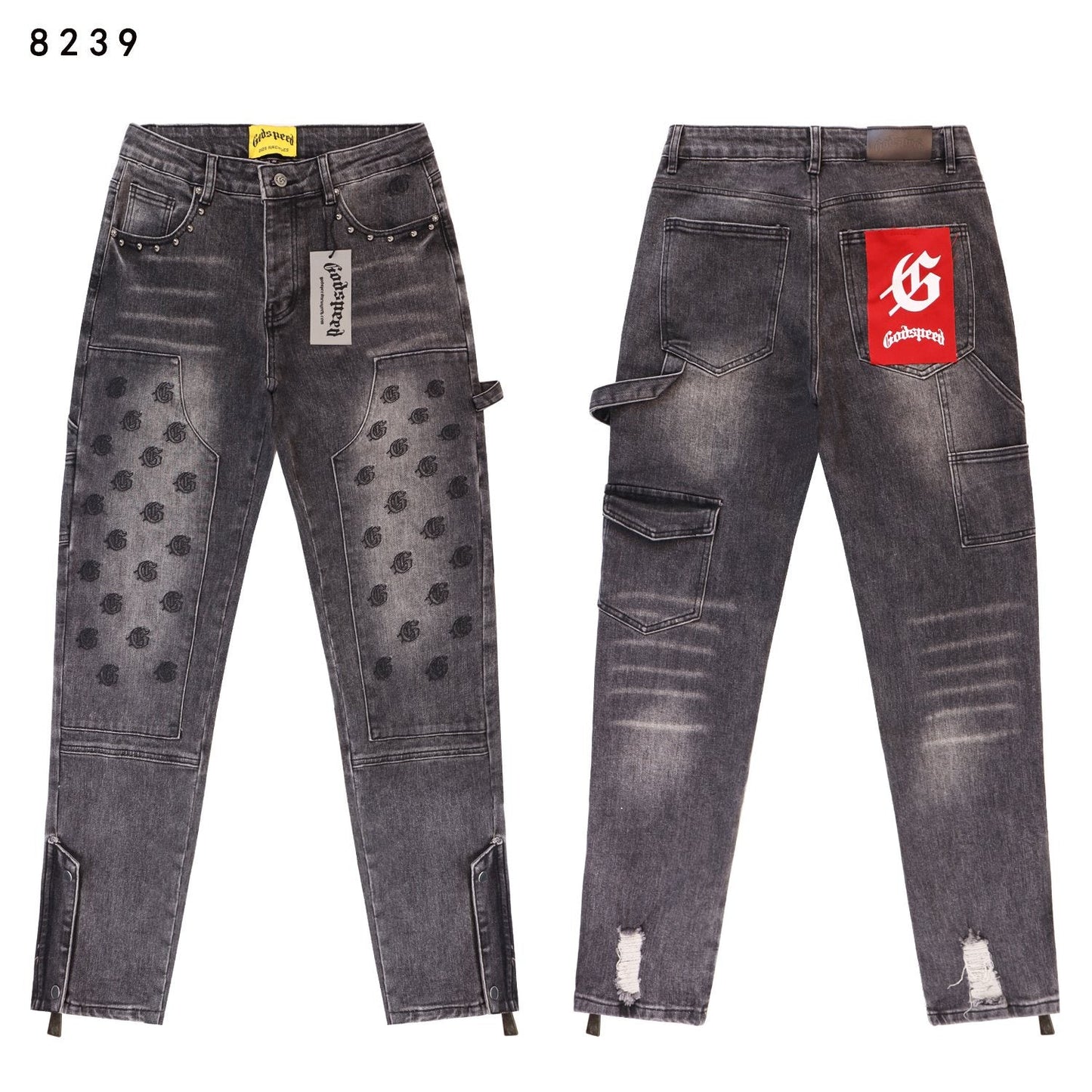 Godspeed Cargo Pocket Graphic Jeans — front