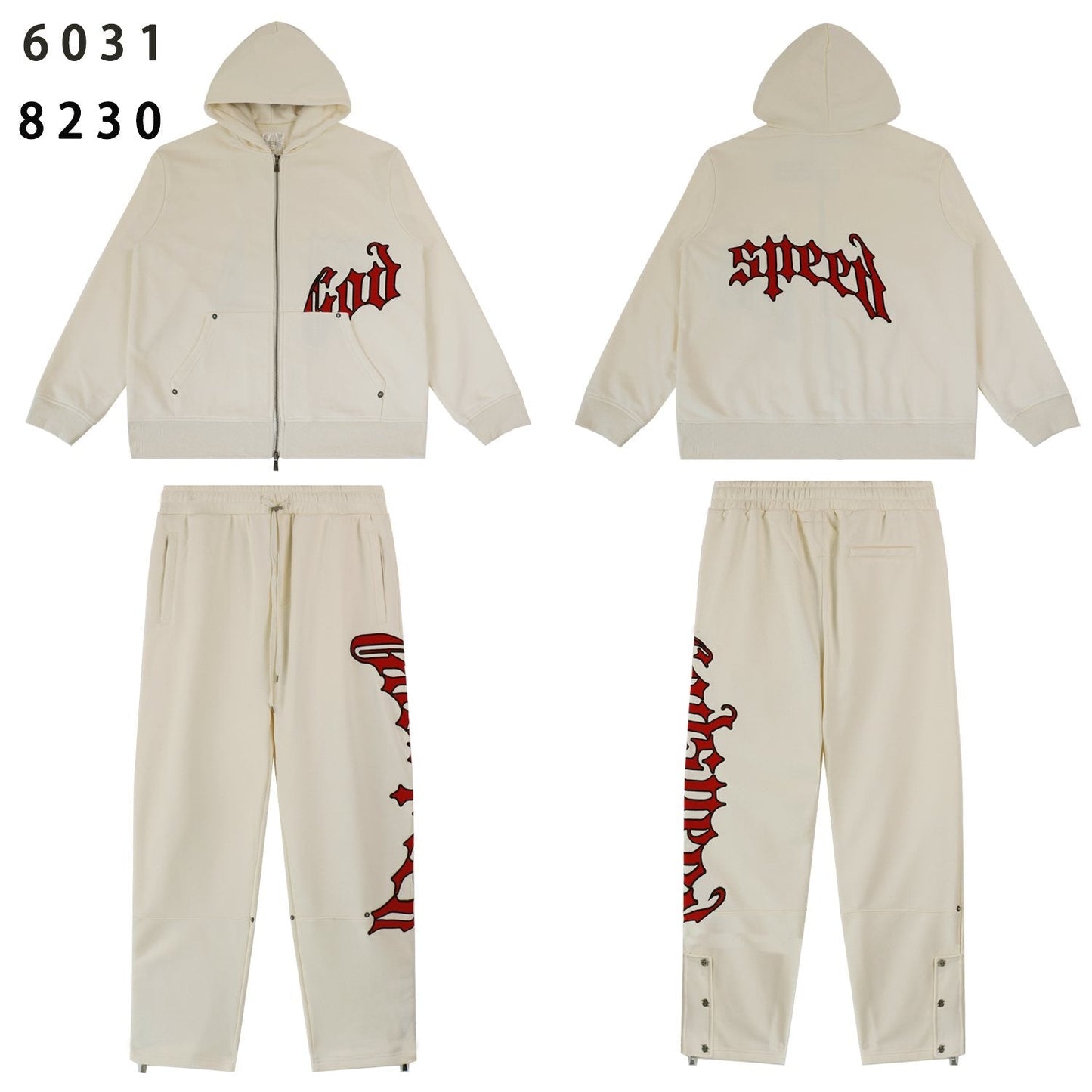 Godspeed Red Gothic Print Zip Hoodie Tracksuit Set — front