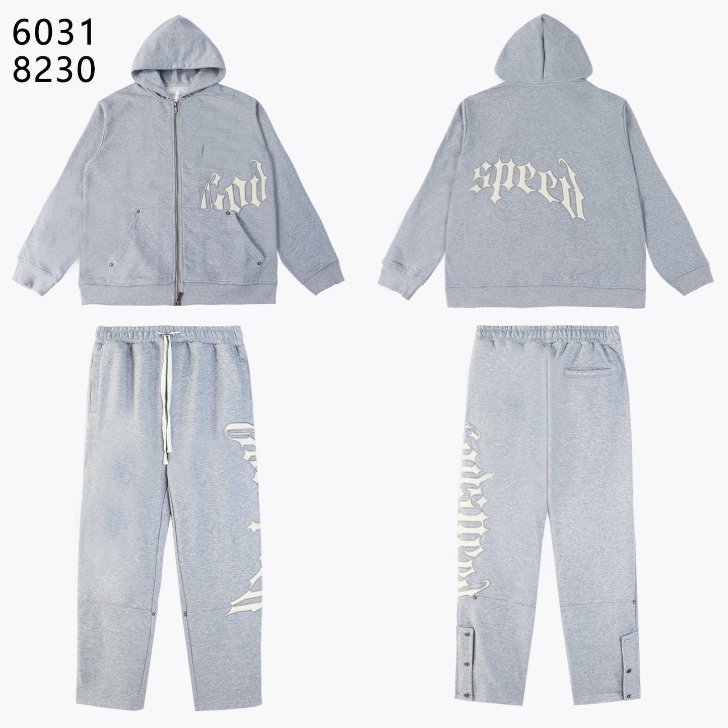 Godspeed White Gothic Zip Hoodie & Jogger Matching Set — front