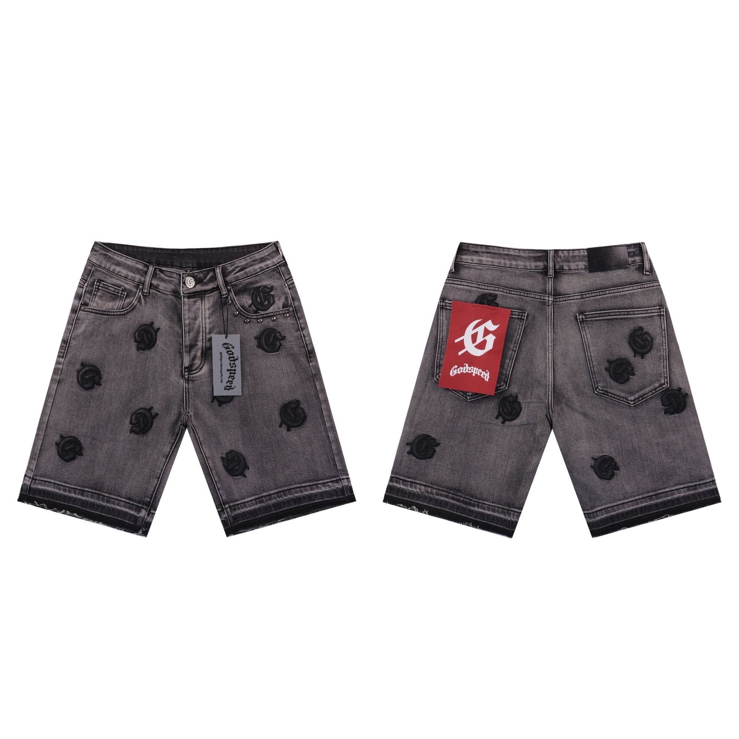 Godspeed Embroidered Denim Shorts — hero