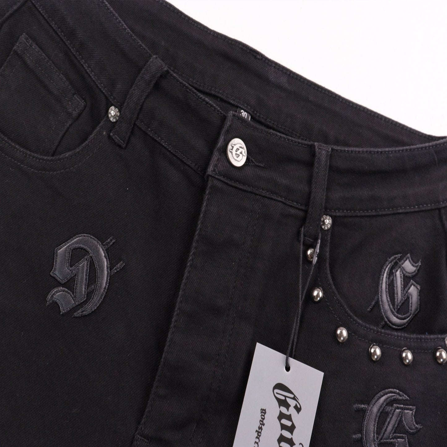 Godspeed Embroidered Denim Shorts — detail