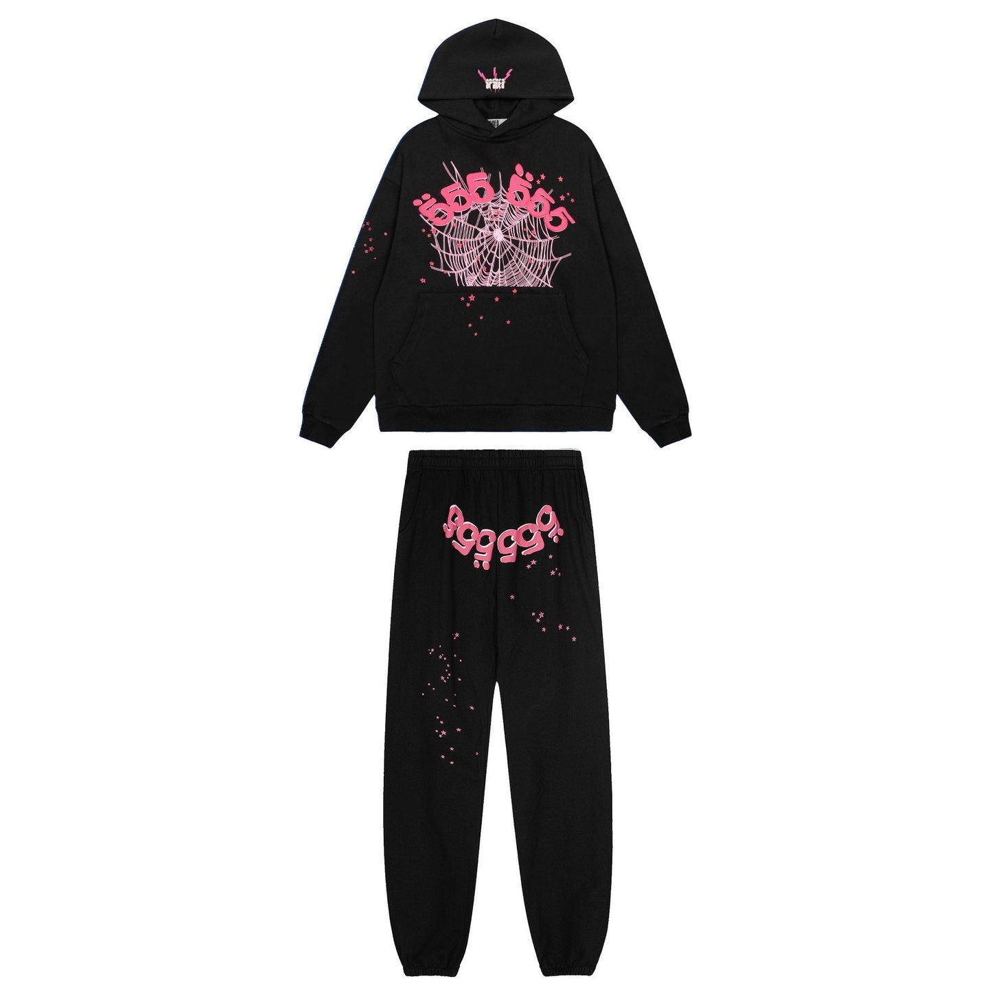 Sp5der Spiderweb Graphic Hoodie & Sweatpants Matching Set — front