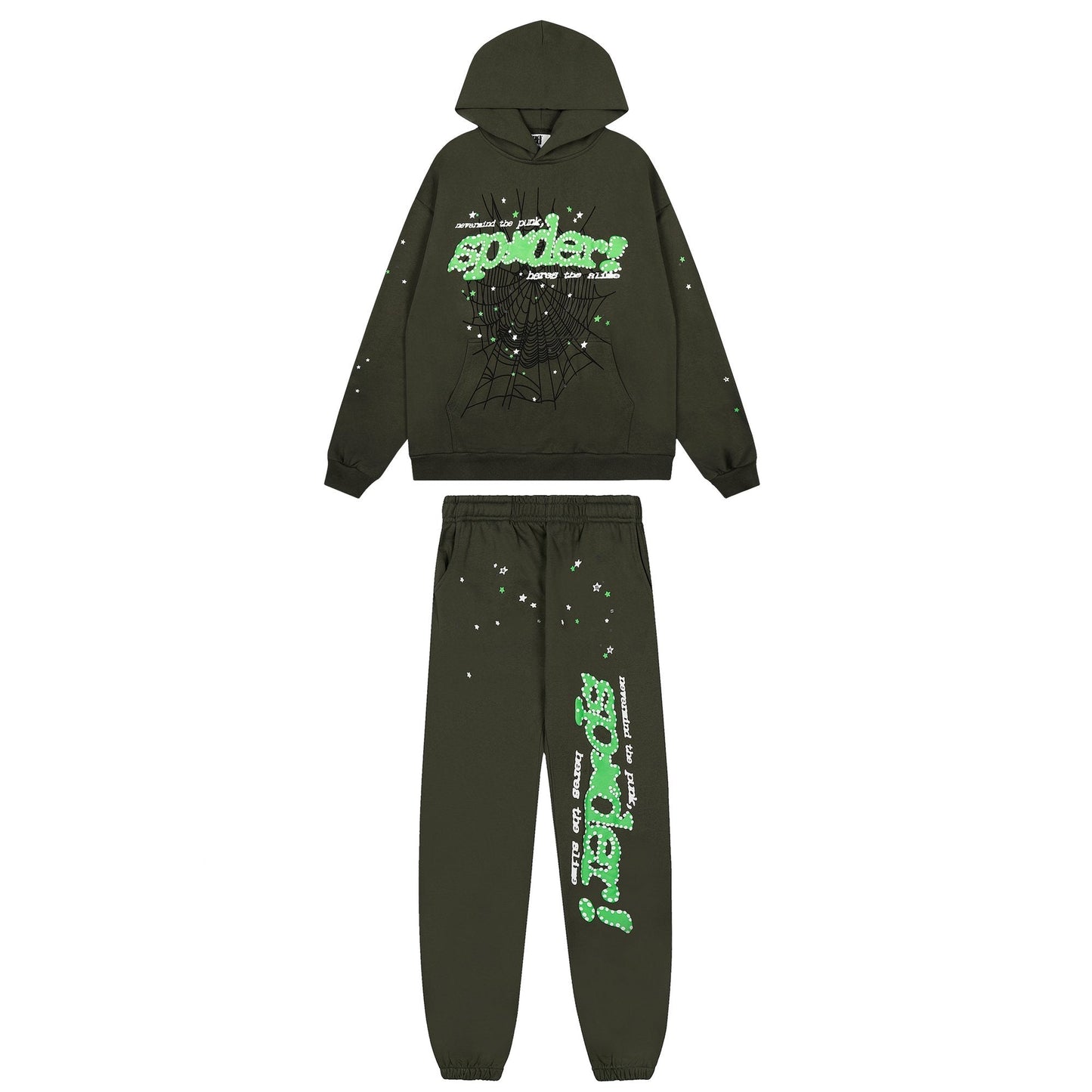 Sp5der Olive Green Spiderweb Graphic Matching Set — hero