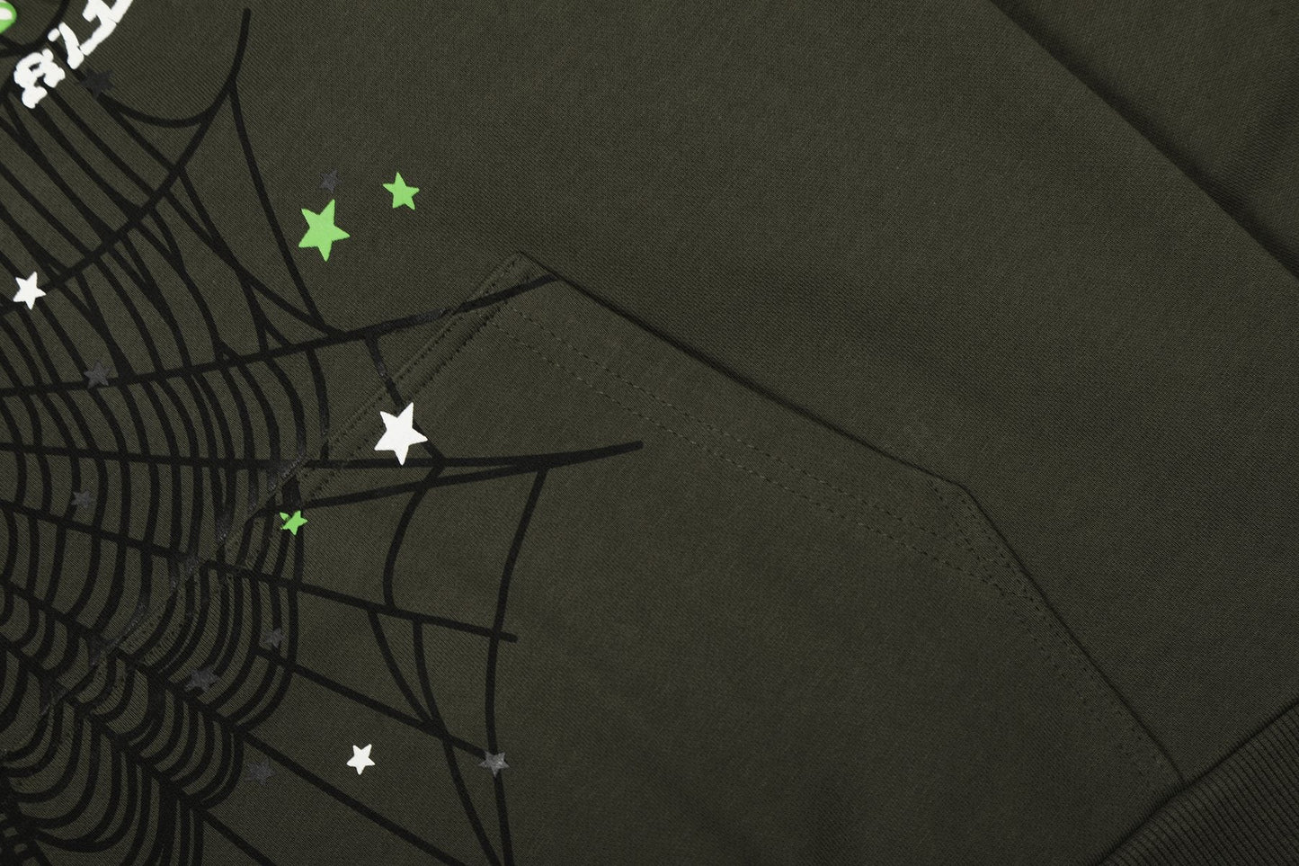 Sp5der Olive Green Spiderweb Graphic Matching Set — detail