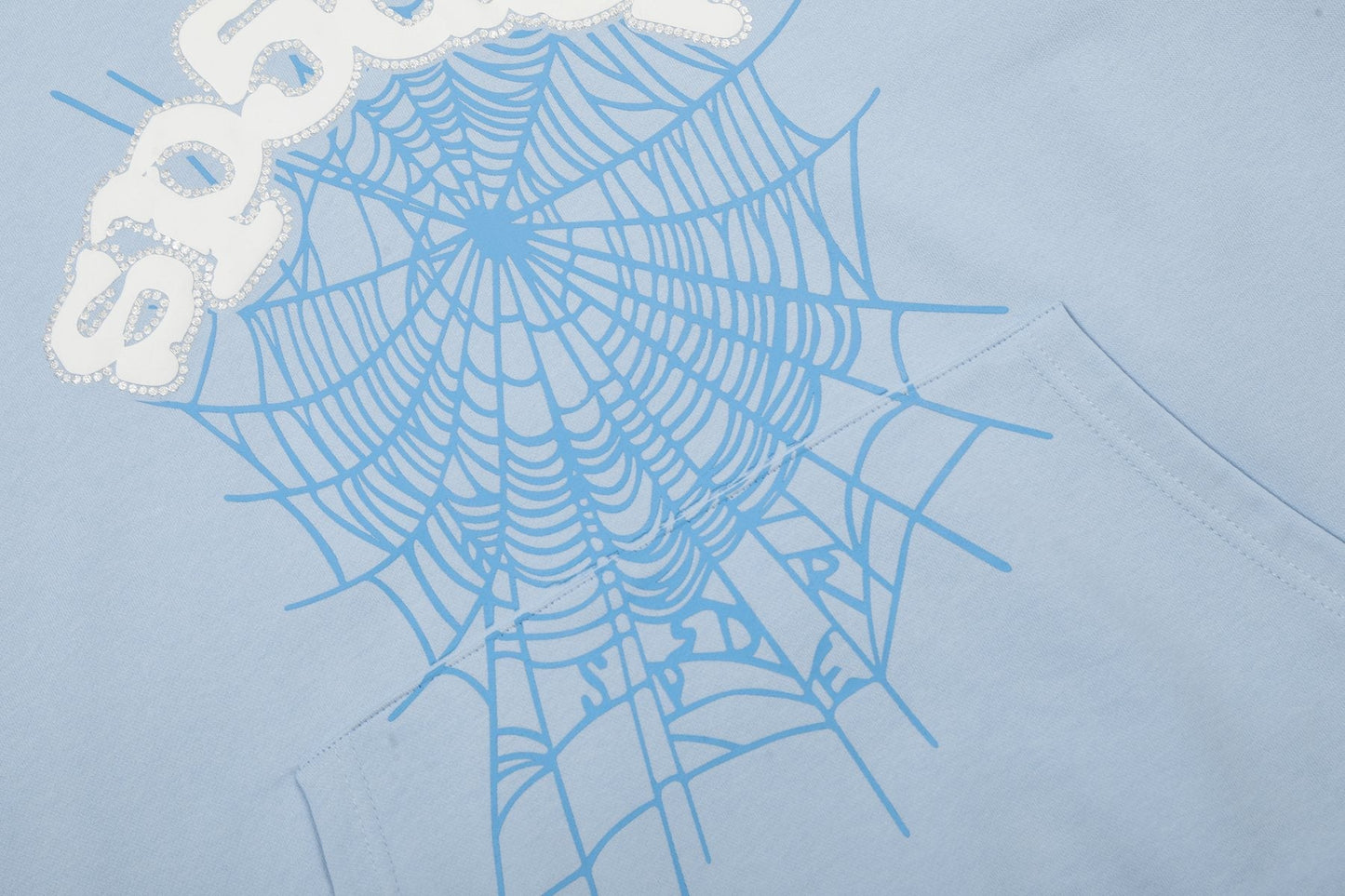 Sp5der Light Blue Spiderweb Hoodie & Sweatpants Matching Set — detail