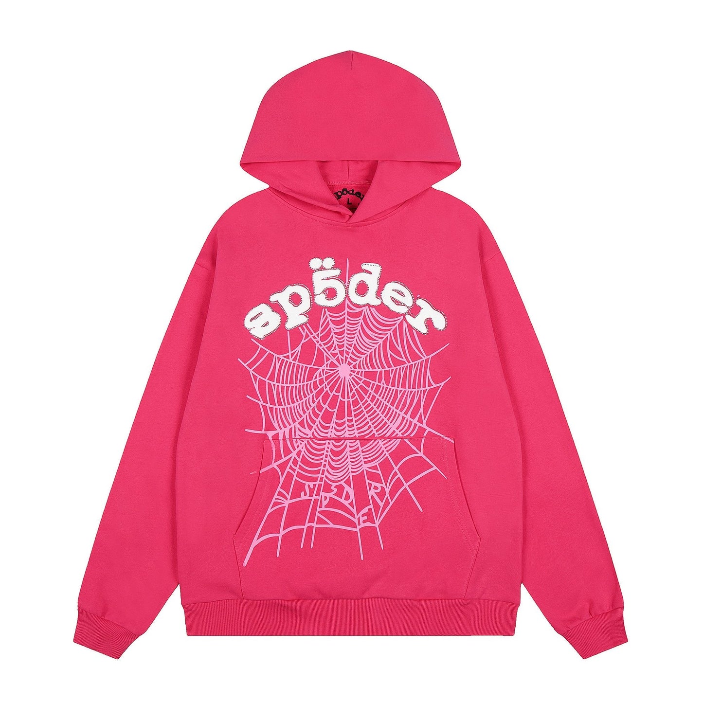 Sp5der Pink Spiderweb Graphic Hoodie — hero