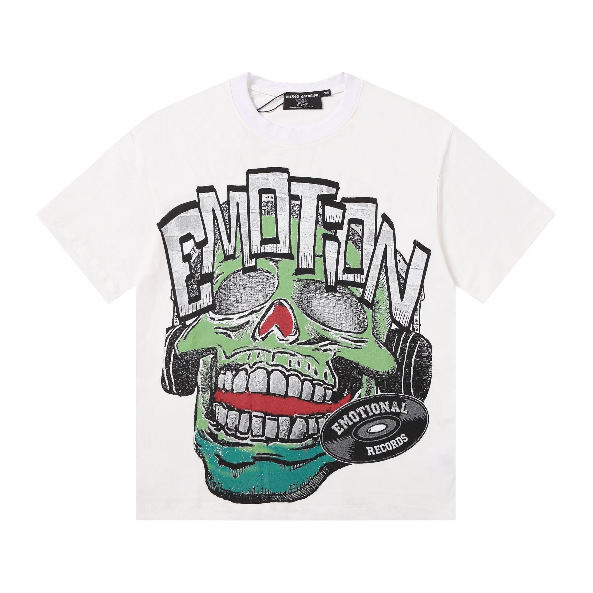 MIXED EMOTION Skull Headphones Graphic Short-Sleeve T-Shirt — hero