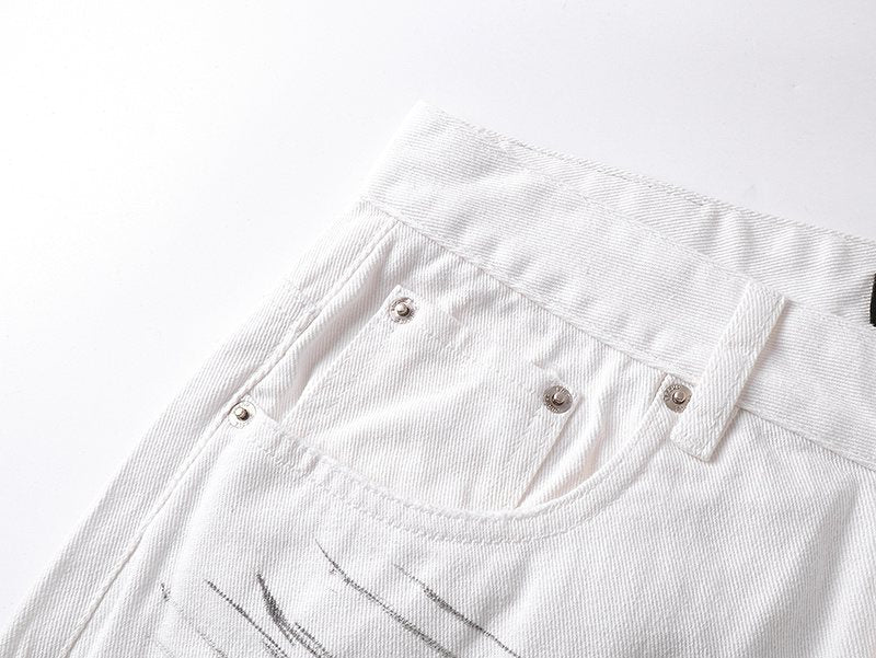 Purple Brand White Distressed Straight-Leg Button-Fly Jeans — detail