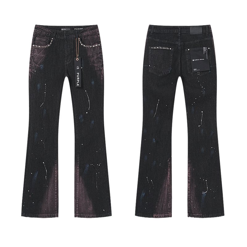 Purple Brand Studded Paint-Splatter Black Jeans — front