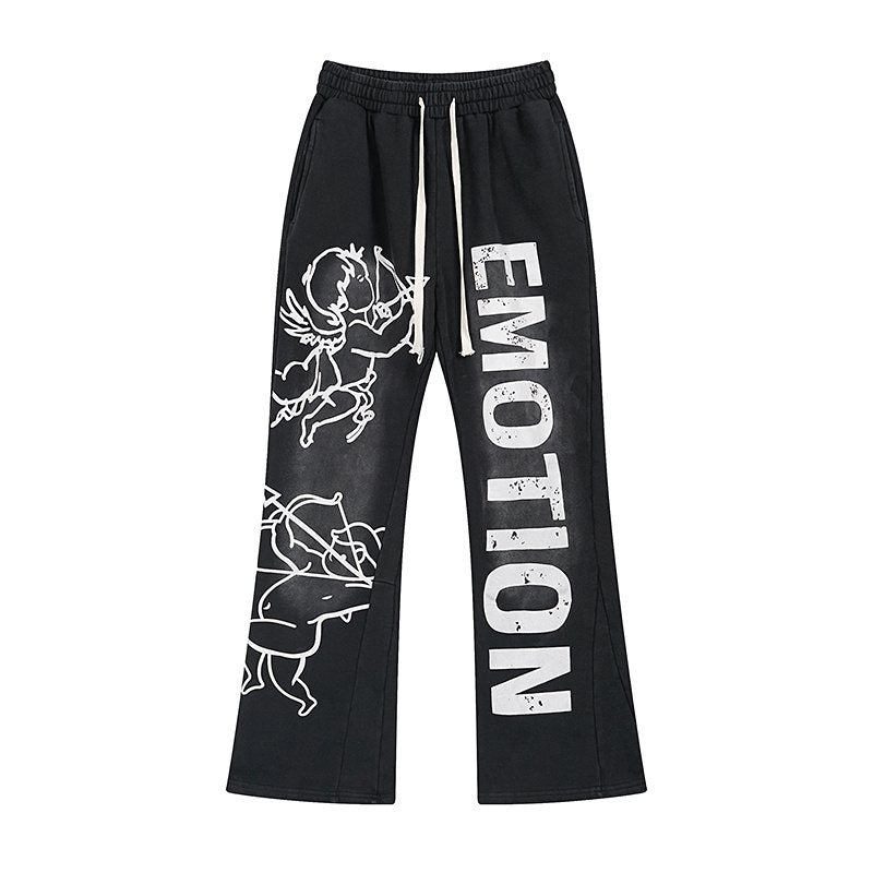 MIXED EMOTION Washed Graphic Flared Pants — front