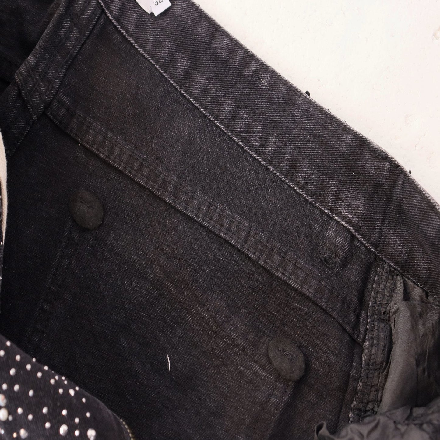 VALE Pearl-Studded Washed Denim Shorts — detail