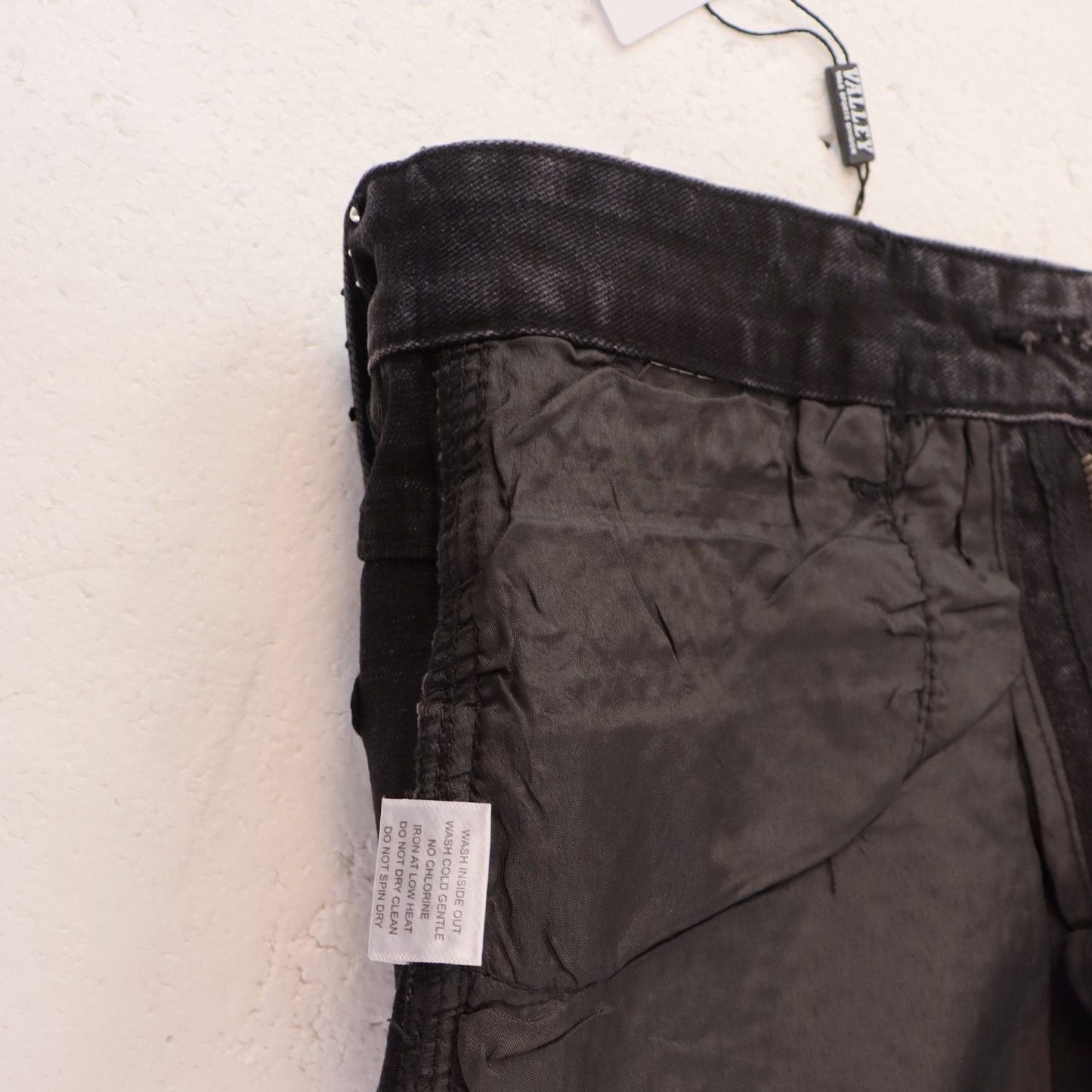 VALE Pearl-Studded Washed Denim Shorts — detail