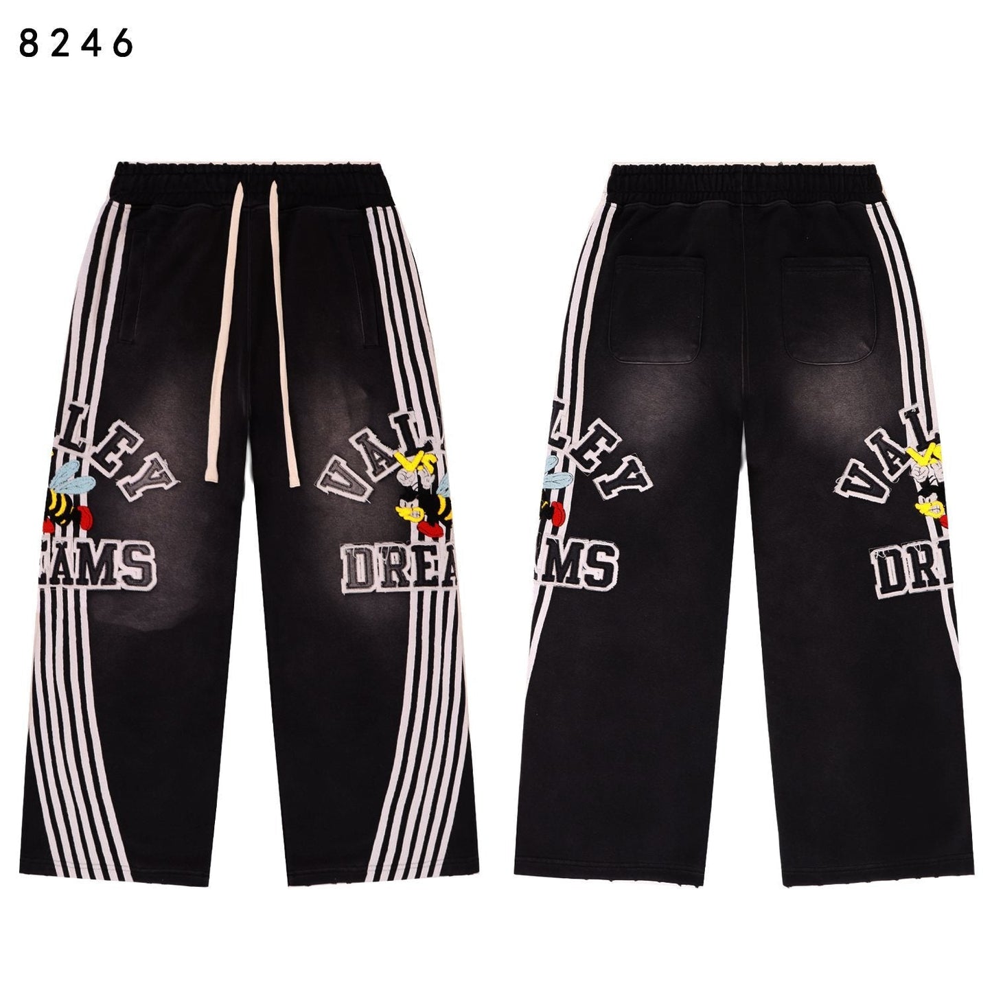 VALE USA Bee Embroidered Striped Hoodie & Sweatpants Set — detail