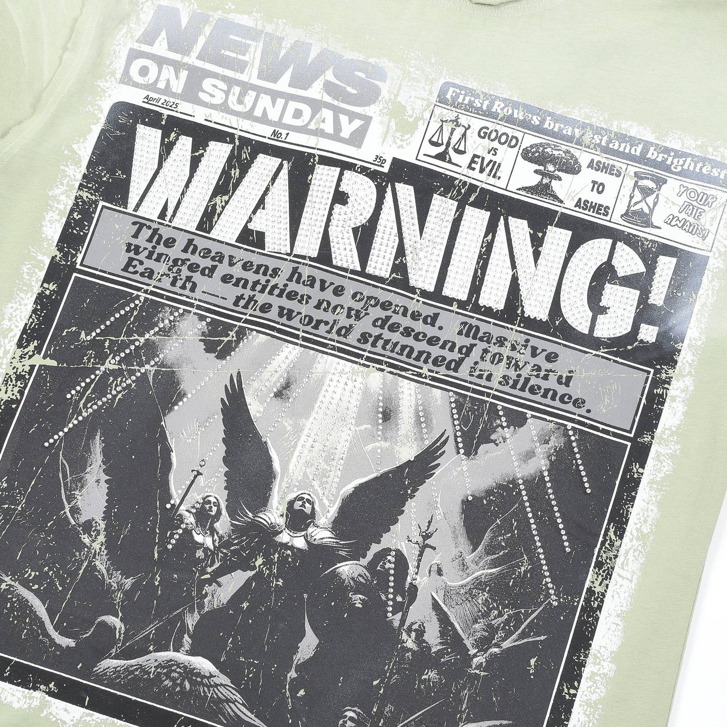 FIRST ROW Breaking News Warning From Heaven Cropped T-Shirt — detail