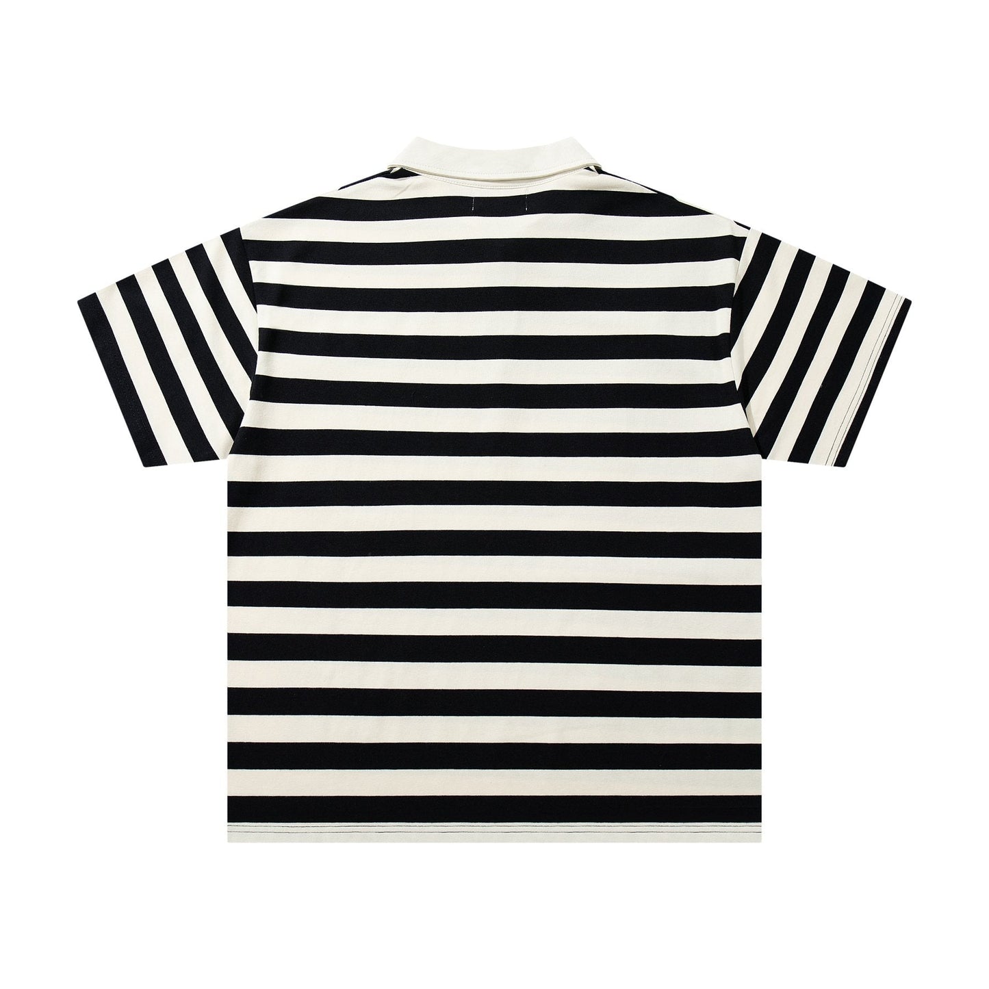 MAJESTIK Skull Graphic Striped Zip-Collar T-Shirt — back