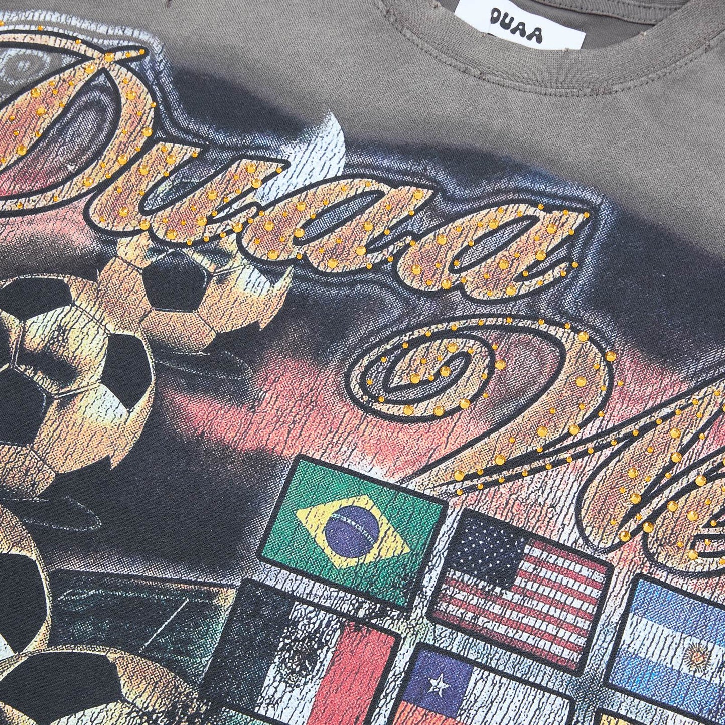 DUAA WC 93 Soccer Flag Distressed Graphic T-Shirt — detail