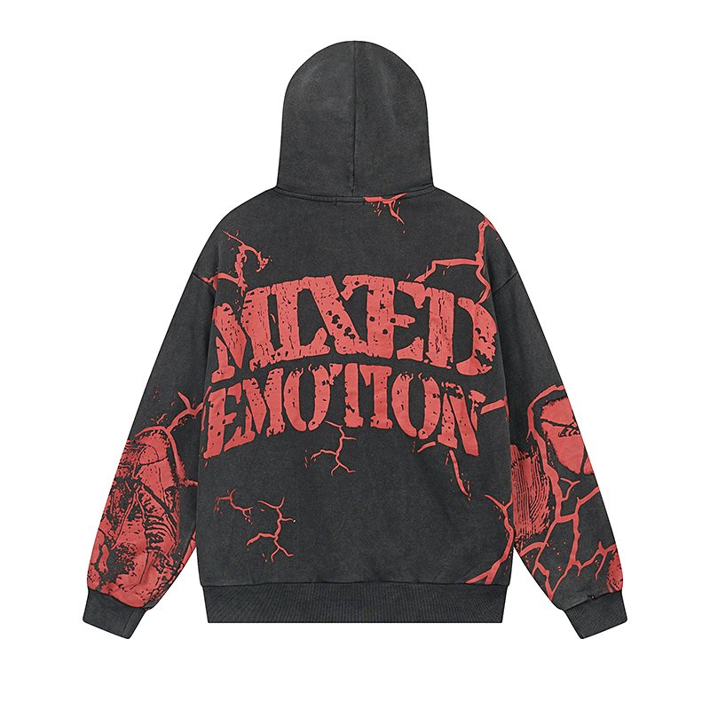 MIXED EMOTION Red Graphic Zip Hoodie — back