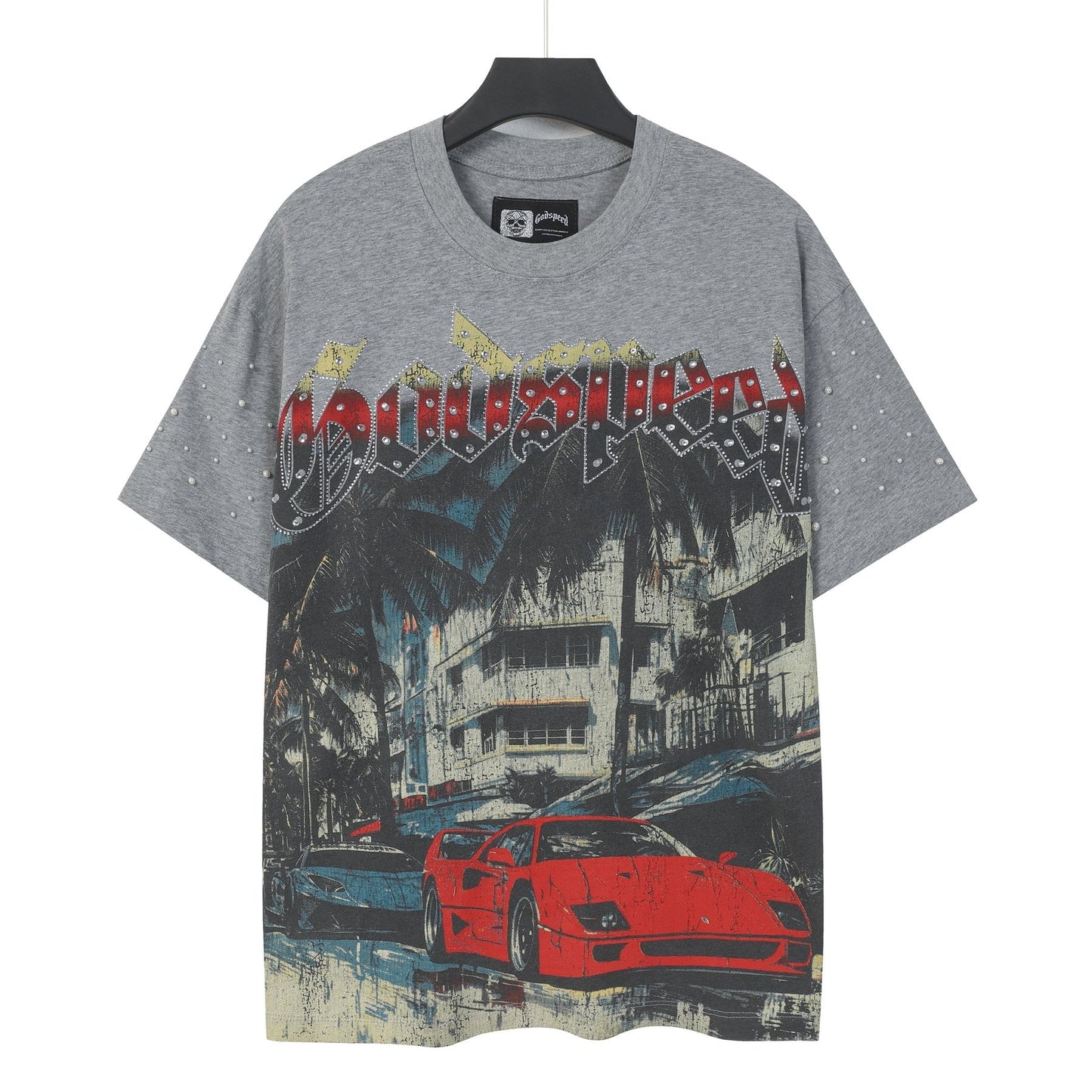Godspeed Car & Building Graphic Studded-Sleeve T-Shirt — front