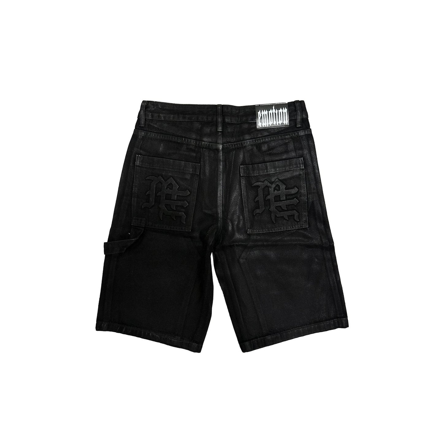Mixed Emotion Black Logo Cargo Shorts — back