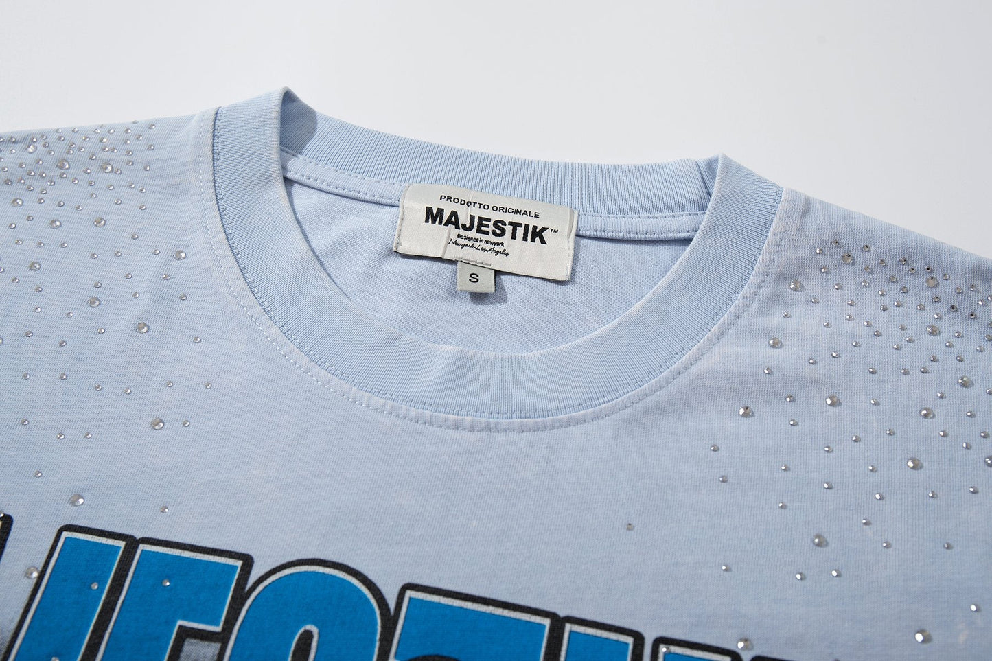 MAJESTIK Washed Rhinestone Graphic T-Shirt — neck_label